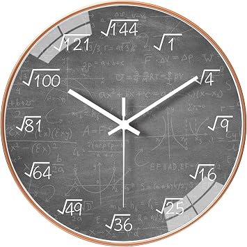 QINFIEY 10 Inch Math Wall Clock Silent Non Ticking Movement Quality Quartz Wall Clock for Office Classroom/School/Home/Kitchen/Living Room Wall Decorations Grey