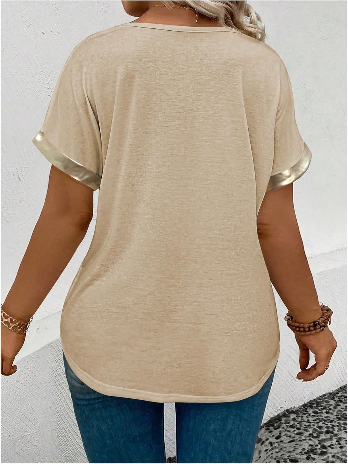 SOLY HUX Women's Plus Size Metallic T Shirt V Neck Short Sleeve Tee Casual Summer Tops - Image 2