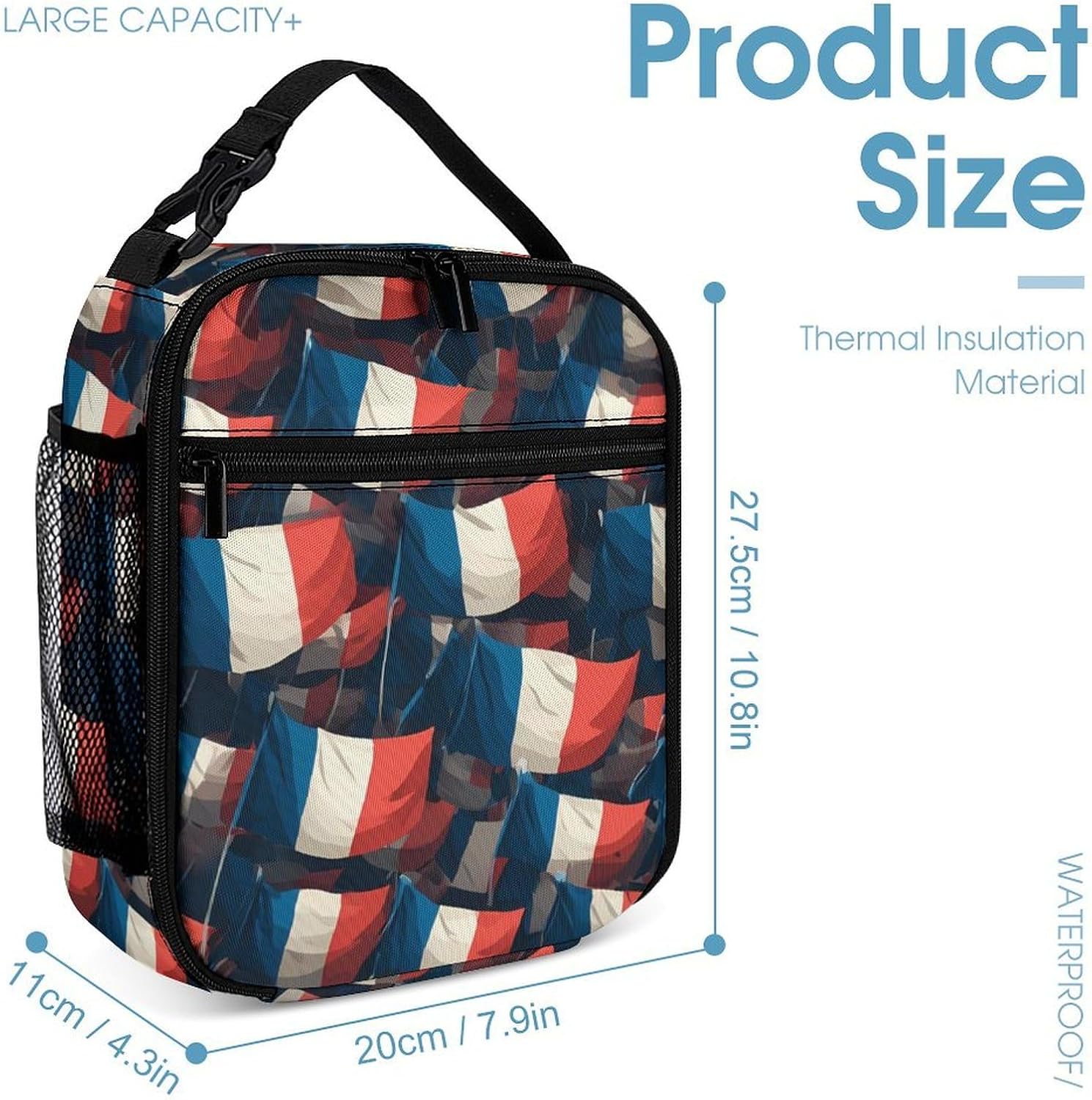 Waving France Flags Novelty Backpack Set with Lunch Bag Pencil Cases image 4
