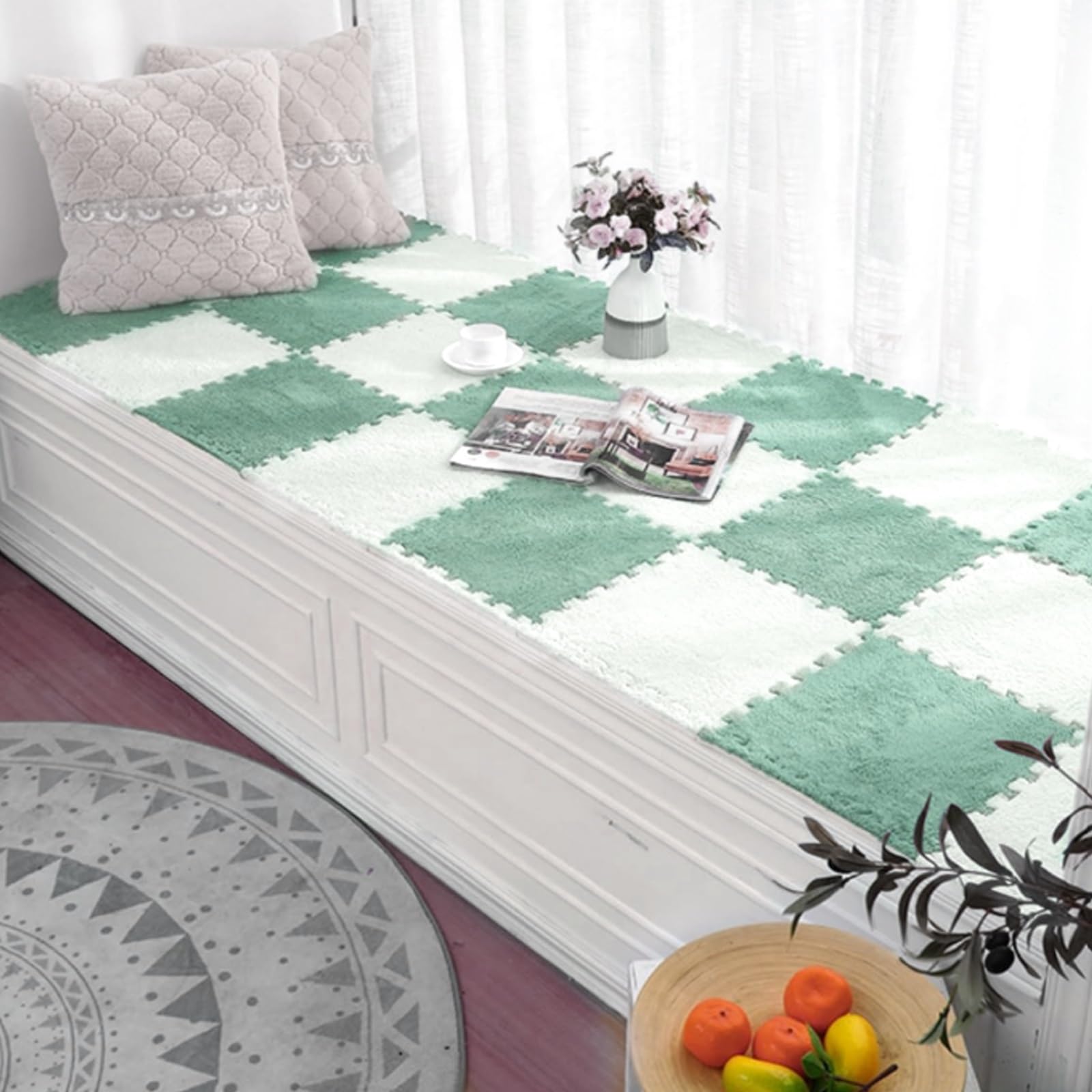 Puzzlematte Weiche Plüsch Warme Teppich Volltonfarbe Wohnzimmer Ineinandergreifende Puzzle-teppiche Weiche EVA-Schaumstoffmatten Weicher Geteilter Teppich 10 Stück (1 Stück 30*30cm) Schallsch