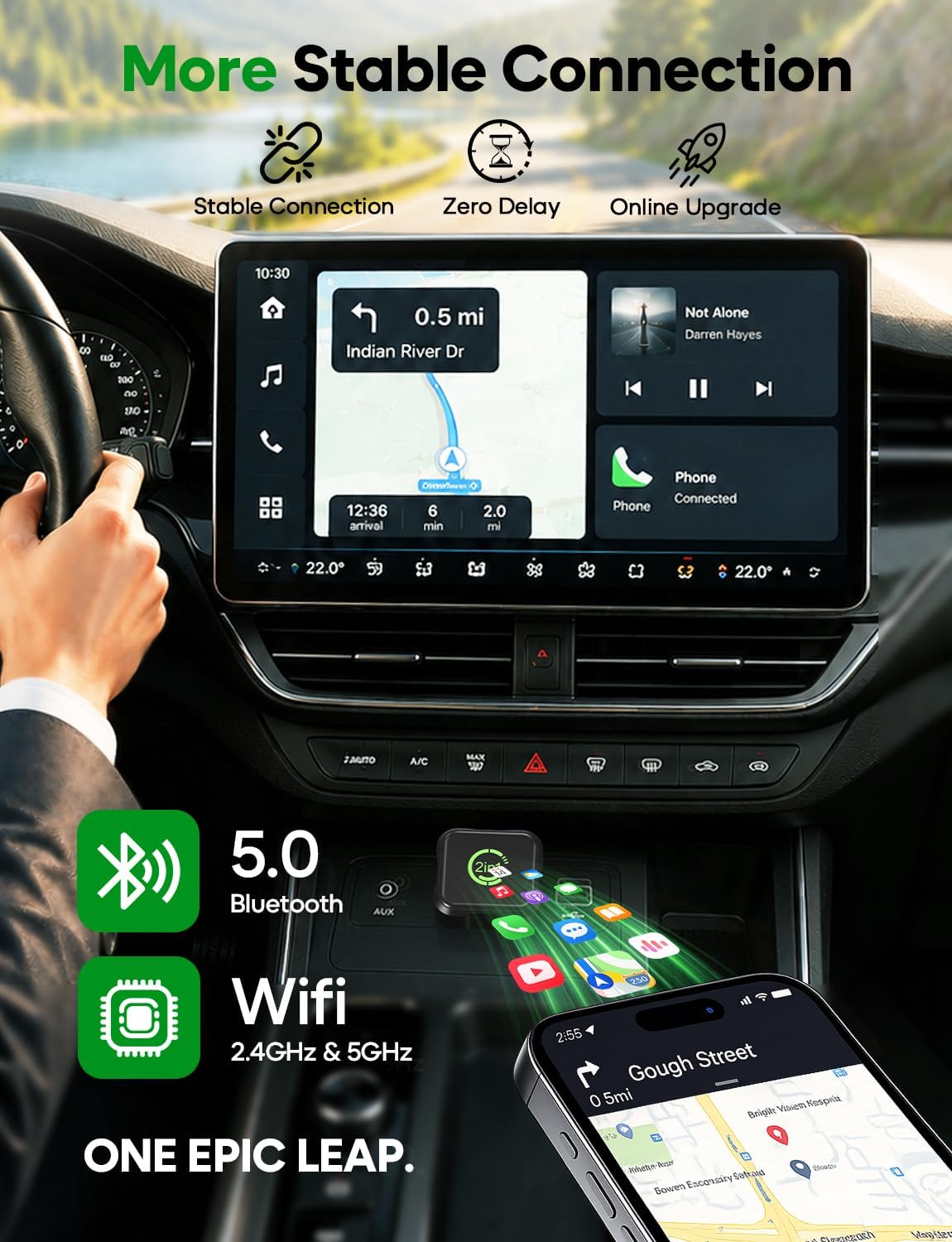 2026 Upgraded Wireless CarPlay & Android Auto Adapter, 2-in-1 Mini Size Plug and Play Adapter for iPhone & Android Auto, Seamless Connection for Convert Wired to Wireless Car Play, USB/USB-C Port