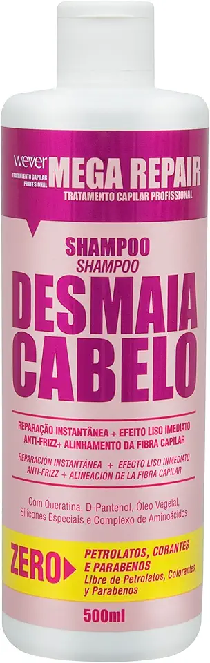 WEVER Mega Repair Shampoo Desmaia Cabelo, Tratamento Capilar Profissional, Anti-Frizz, com Queratina e D-Pantenol, 500ml