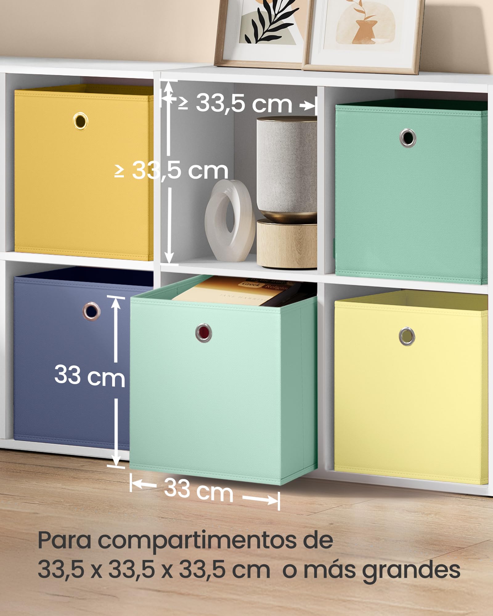 SONGMICS Caja de Almacenaje Plegable 33x33x33 cm Juego de 6 Tela Organizador para Estantería Cúbica