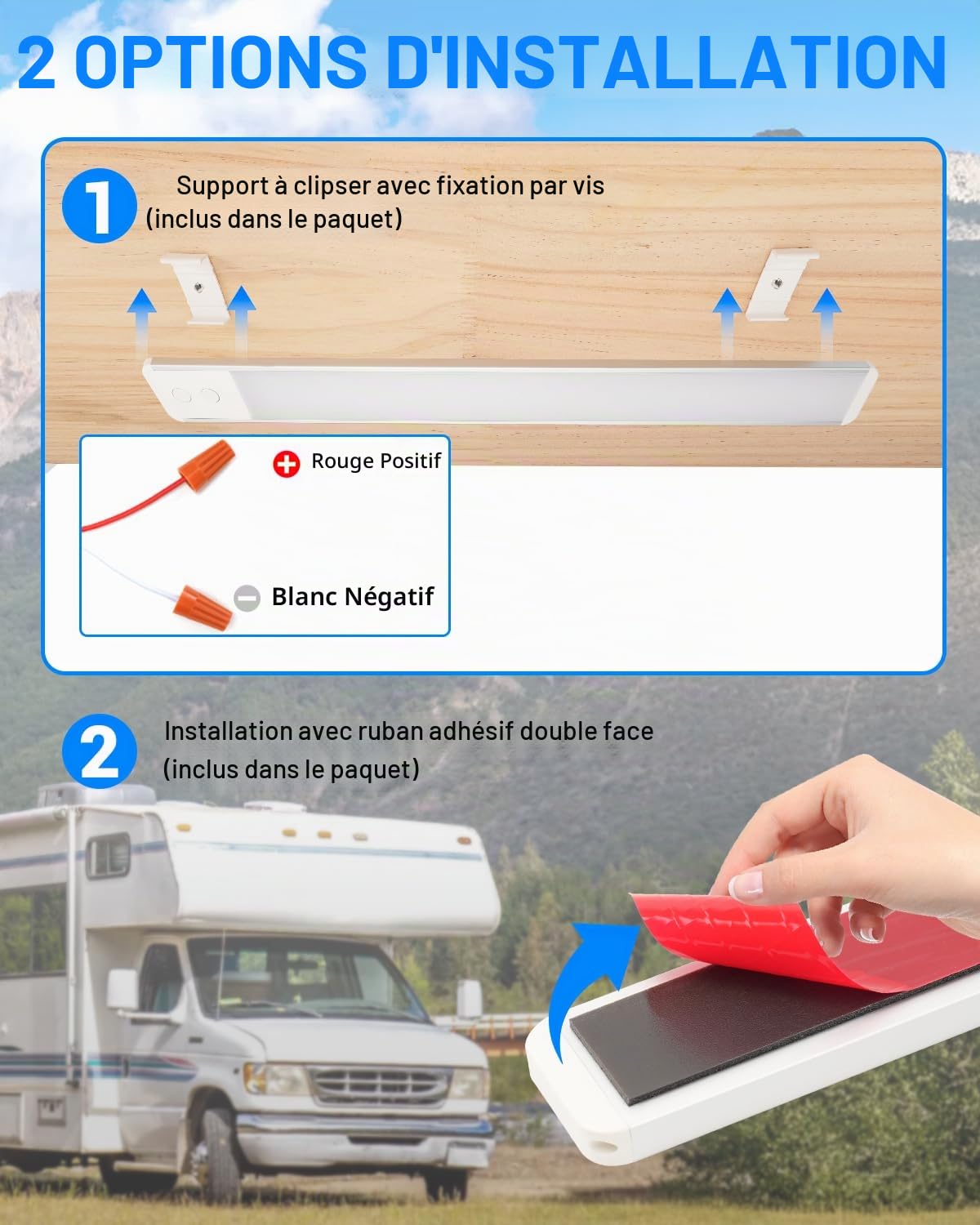 SUPAREE Lampe 12V LED Camping Car Barre Eclairage Camping Car Plafonnier LED 12V Caravane 3 Couleurs 2700K-6500K Dimmable pour RV Camion Bateau Van Fourgon 1PC