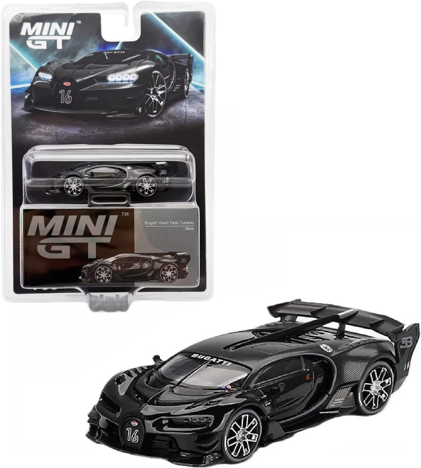 Diecast Model Car Compatible with Mini GT 1:64 Bugatti Vision Gran Turismo Black Limited Edition MGT00795