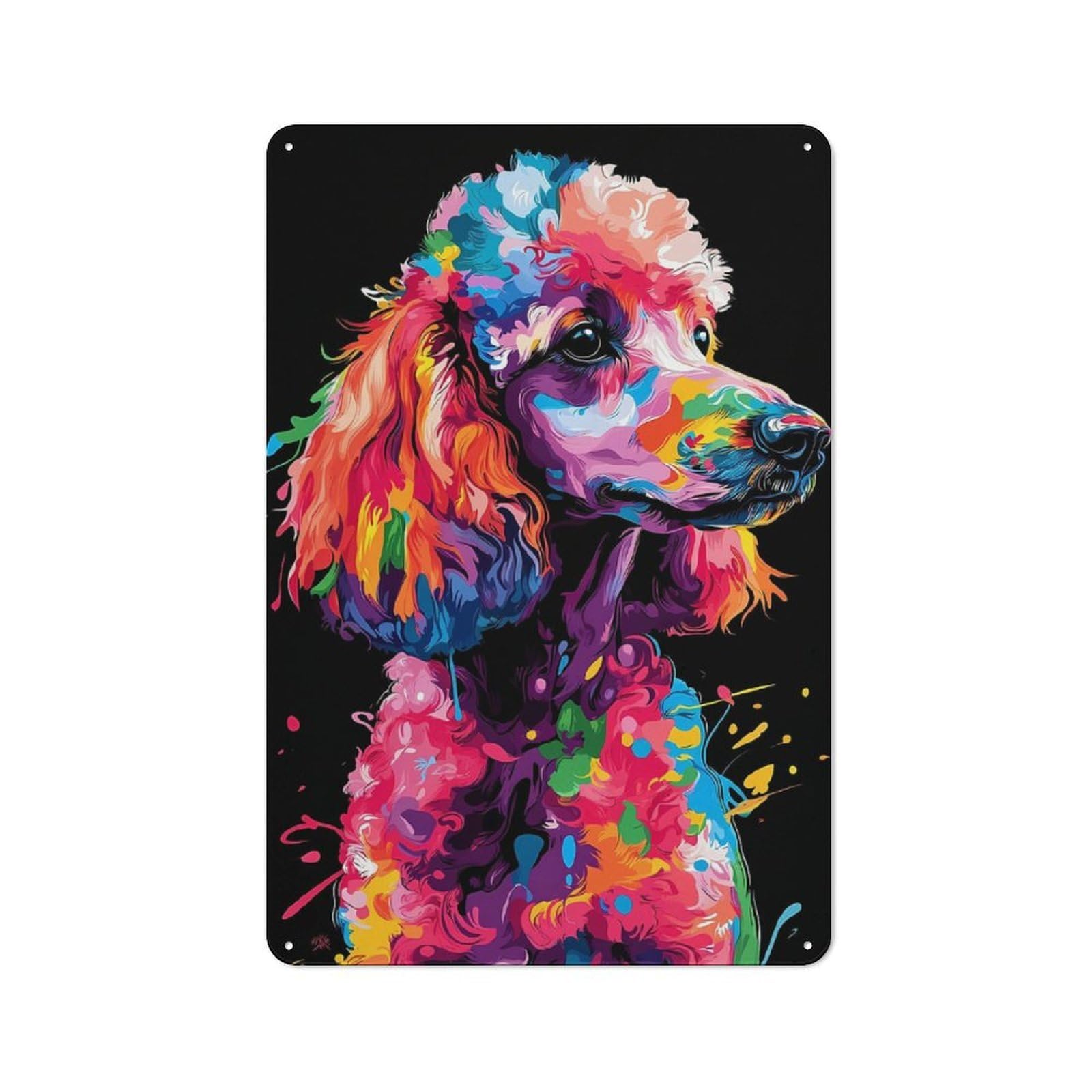 Junmoney Colorful Poodle Art Metal Wall Sign 30X20cm Featuring For Home Bar Wall, For Themed Interiors In Home Bars And Entertaining Spaces