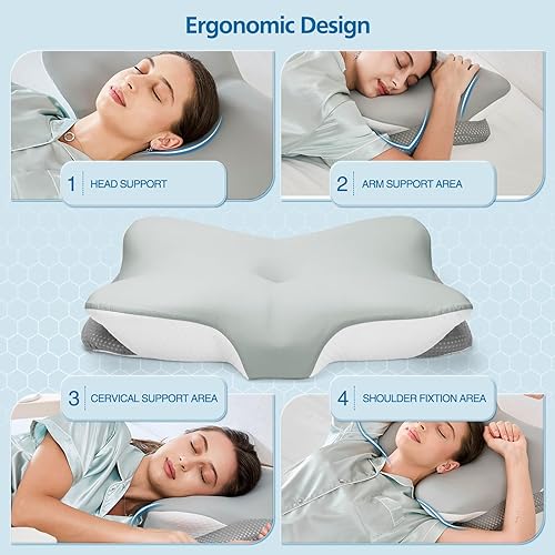 Miniatura 6 de Almohada cervical ergonómica de espuma viscoelástica para aliviar el dolor de cuello, diseño de contorno con doble altura para personas que duermen