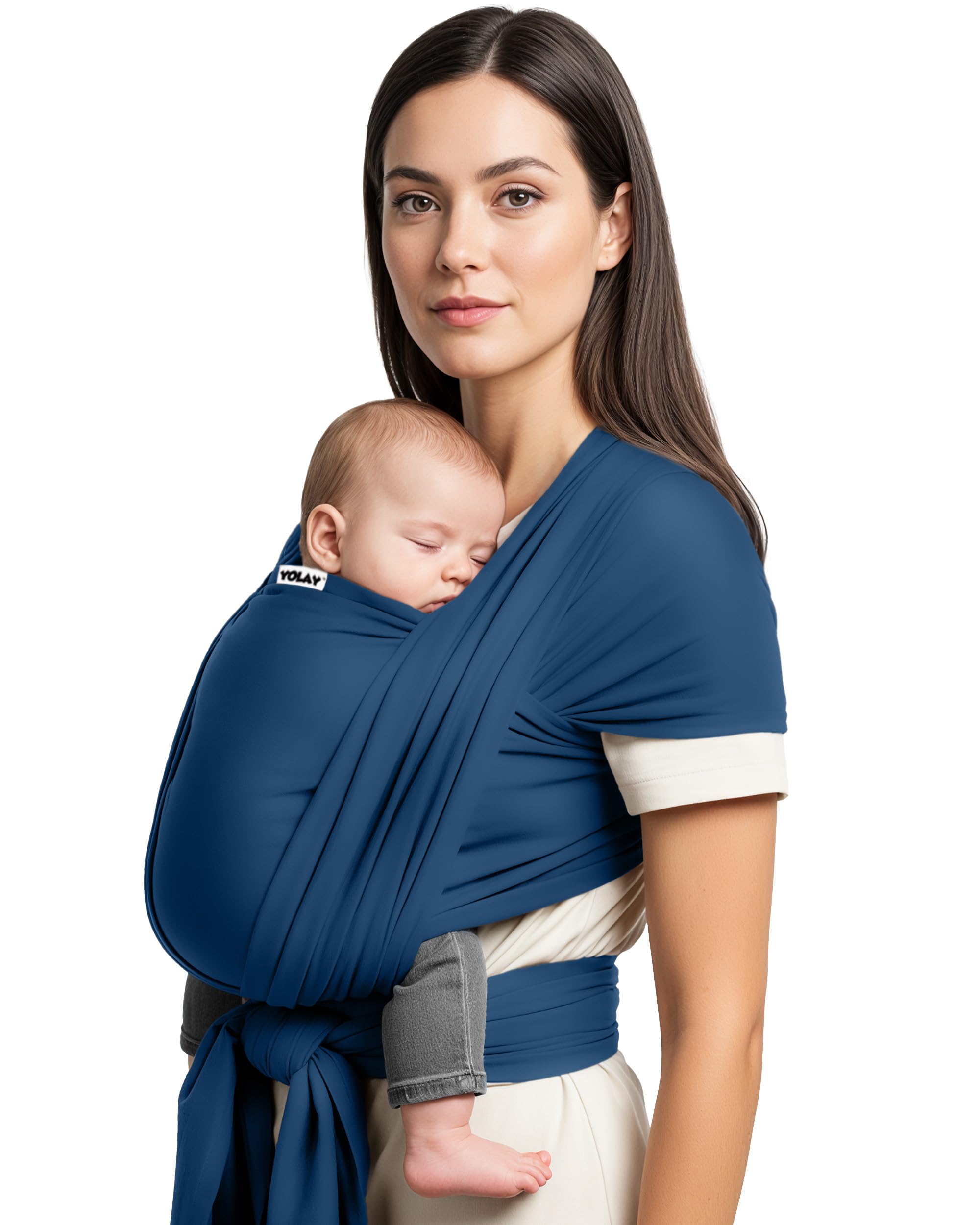 yolay baby wrap carrier easy to wear soft baby carrier sling hands free adjustable baby carrier for newborn to toddler upto 50 lbs, blue
