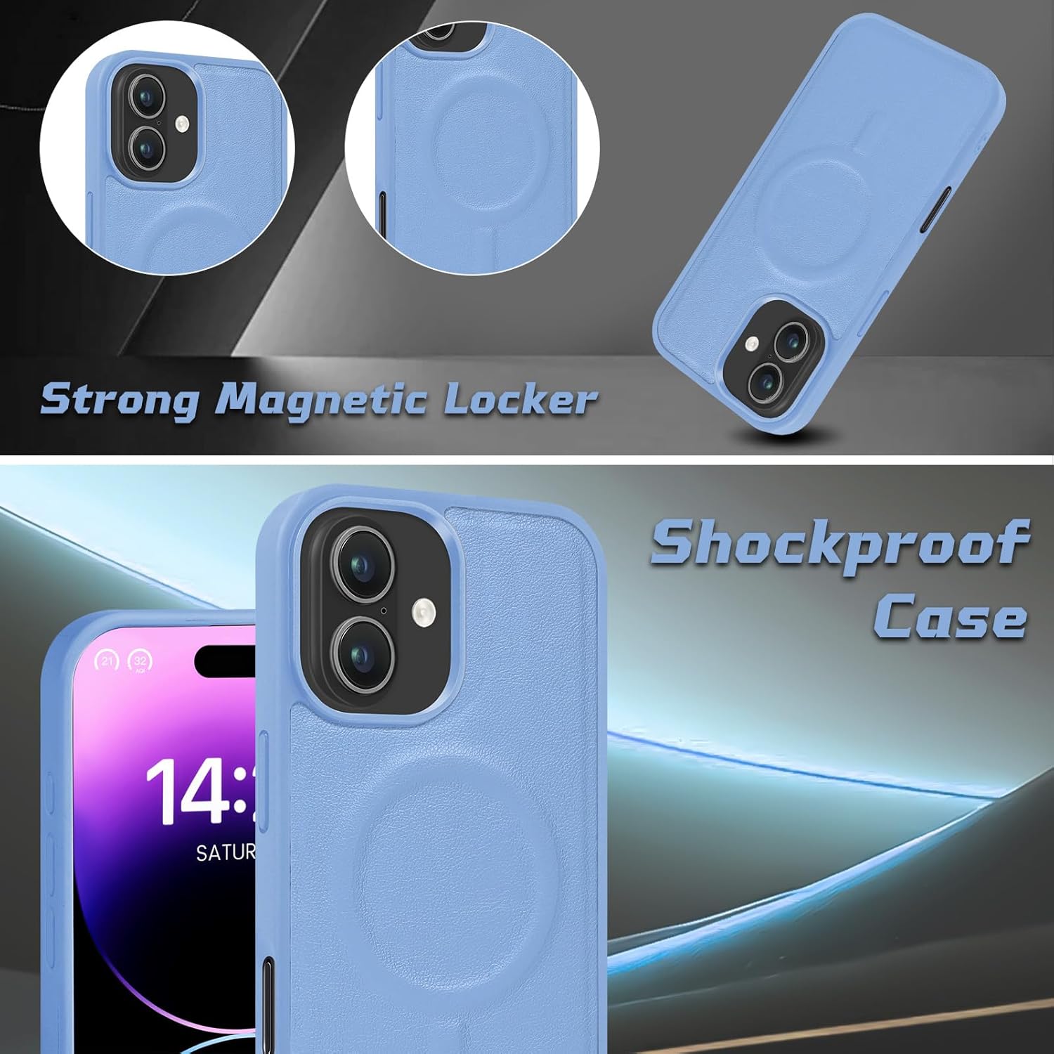 Lacass for iPhone 17 Detachable Crossbody Wallet Case, Compatible with MagSafe Magnetic 2 in 1 RFID Blocking PU Leather Wallet Cover Card Holder Zipper Make Up Mirror (Blue)