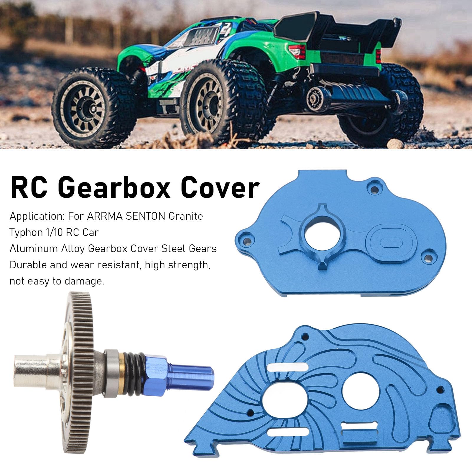 RC Cover, Aluminum Alloy Box Housing with Gear Wheel and Pinion, for ARRMA SENTON Granite Typhon 1/10 RC Car, High Strength, Quiet, Light Weight