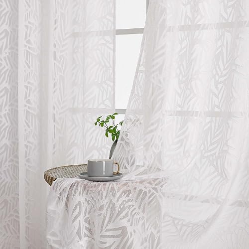 OVZME White Sheer Curtains 84 Inches Long 2 Panels Set,