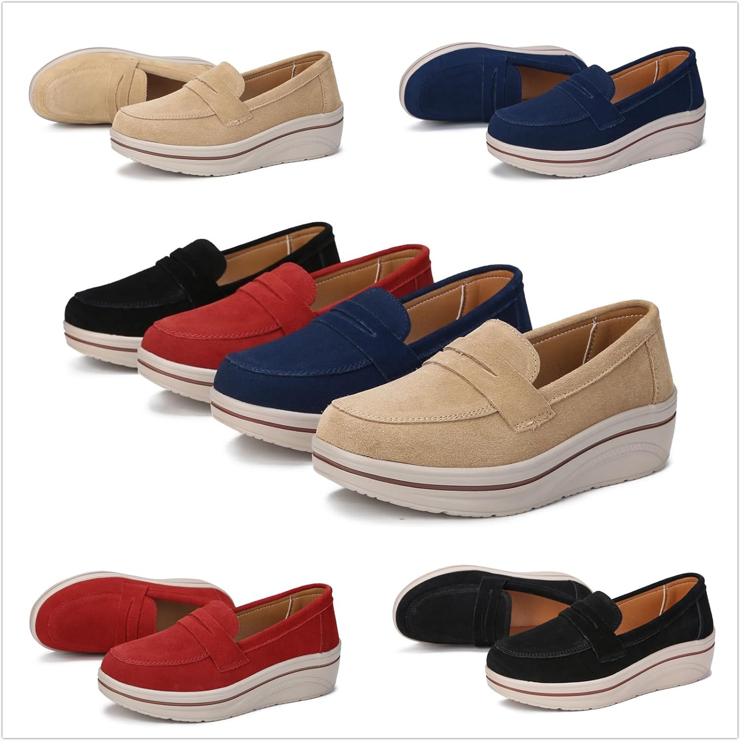 Veroders Women's Suede Platform Loafers Slip-On Comfortable Penny Wedge Loafers Thick Soft Walking Shoes for Dressy Casual Work - Image 3