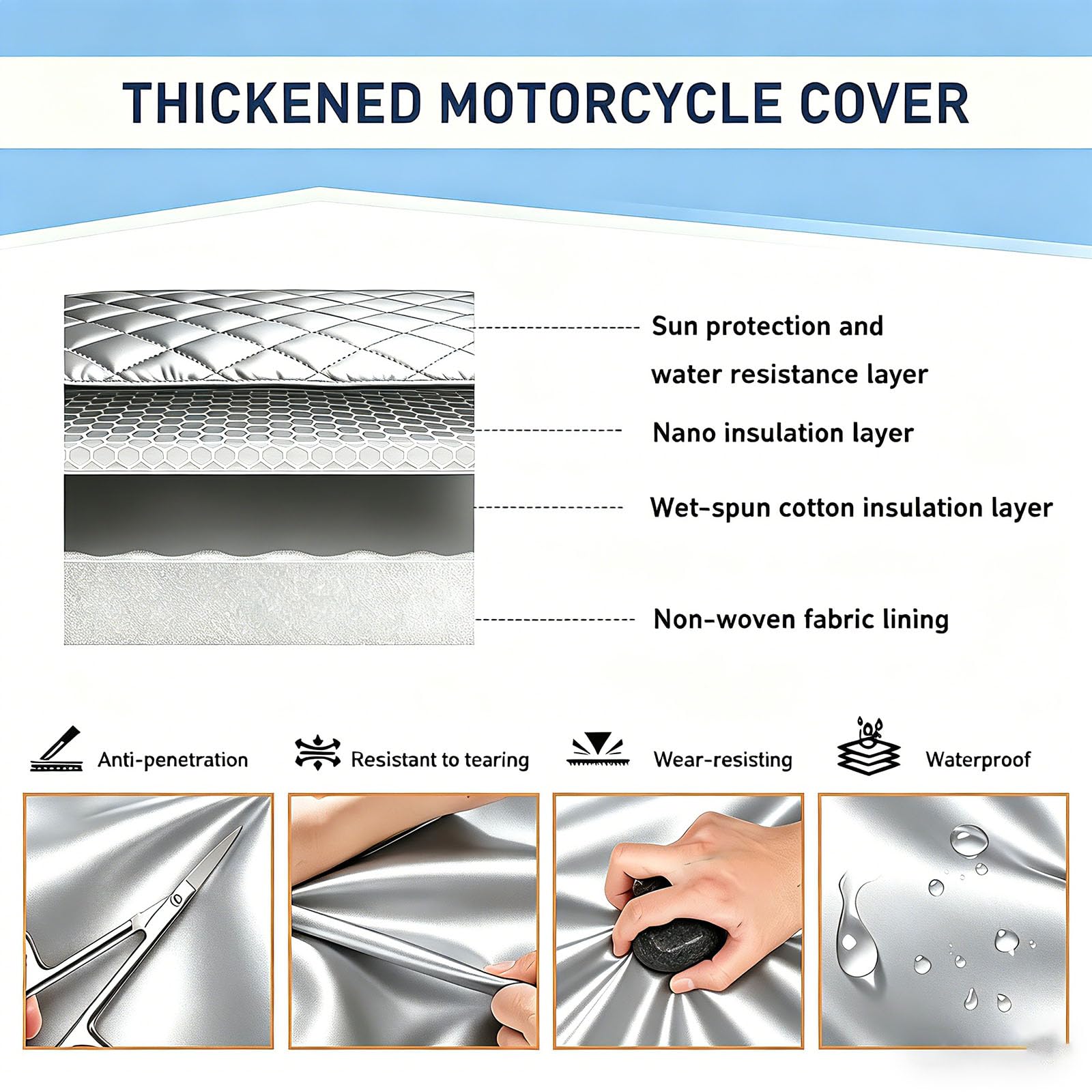 Cubierta para Moto fit Honda CB250 Nighthawk | Funda Moto Exterior,Tejido Oxford de Mayor Grosor a Prueba de Polvo y Lluvia con Franjas Reflectantes