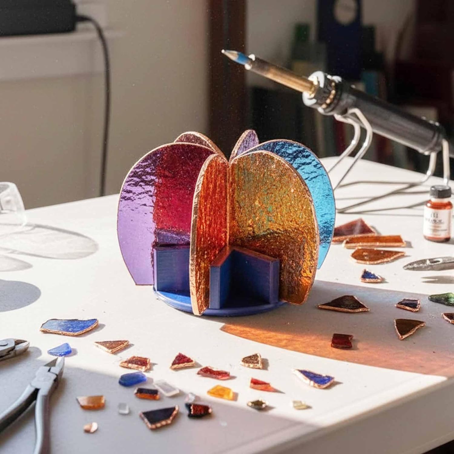 Stained Glass Soldering Jig for Cactu, Stained Glass Supplies with 3D Cactus Mold, Stained Glass Hand Foiling Tool and Tweezer