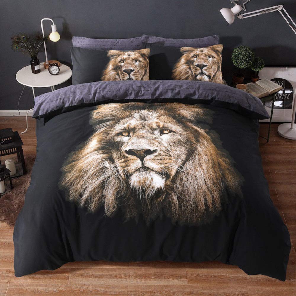 Voice7 Lion King Duvet Cover + Matching Pillow Cases - 3D Reversible Quilt Covers Bedding Set Poly Cotton All UK Size (Double Duvet Set)