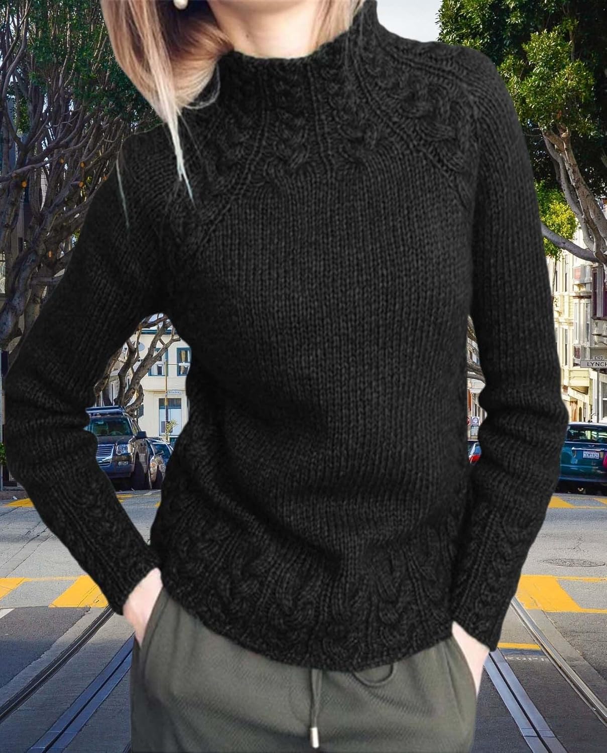 Womens Turtleneck Pullover Solid Color Comfort Knit Long Sleeve Pullover Oversized Slim Fit and Casual Sweater - Image 6