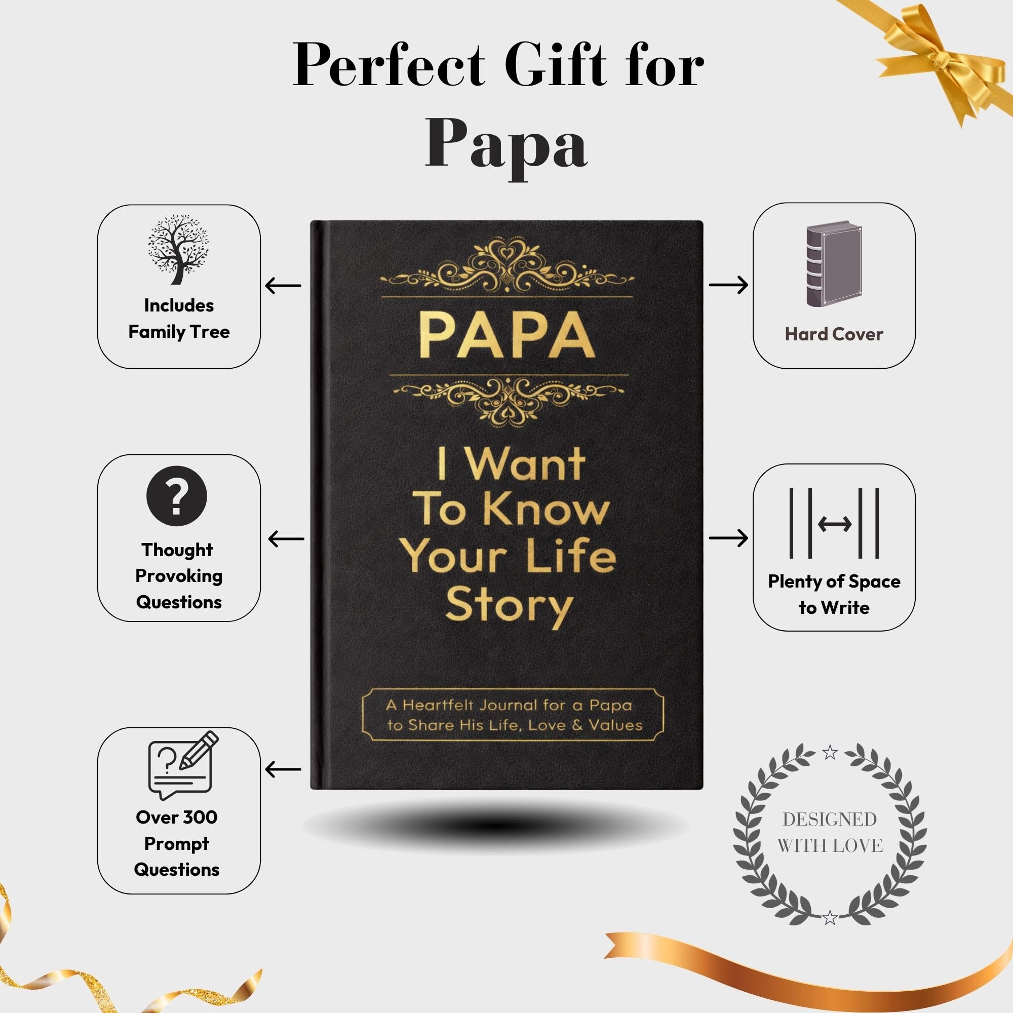 Diario de cuero con texto en inglés «Papa I Want to Know Your Life» (tapa dura) – Regalos para papá para Navidad o cumpleaños – Comparte su historia de vida – Regalo ideal para el Día del Padre de