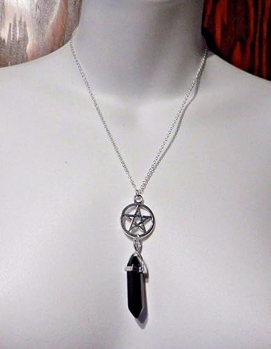 Miniatura 2 de Silvertone Pentagrama y ágata negra tallada hexpoint encanto gótico Wiccan colgante collar, Metal Piedra, Ágata