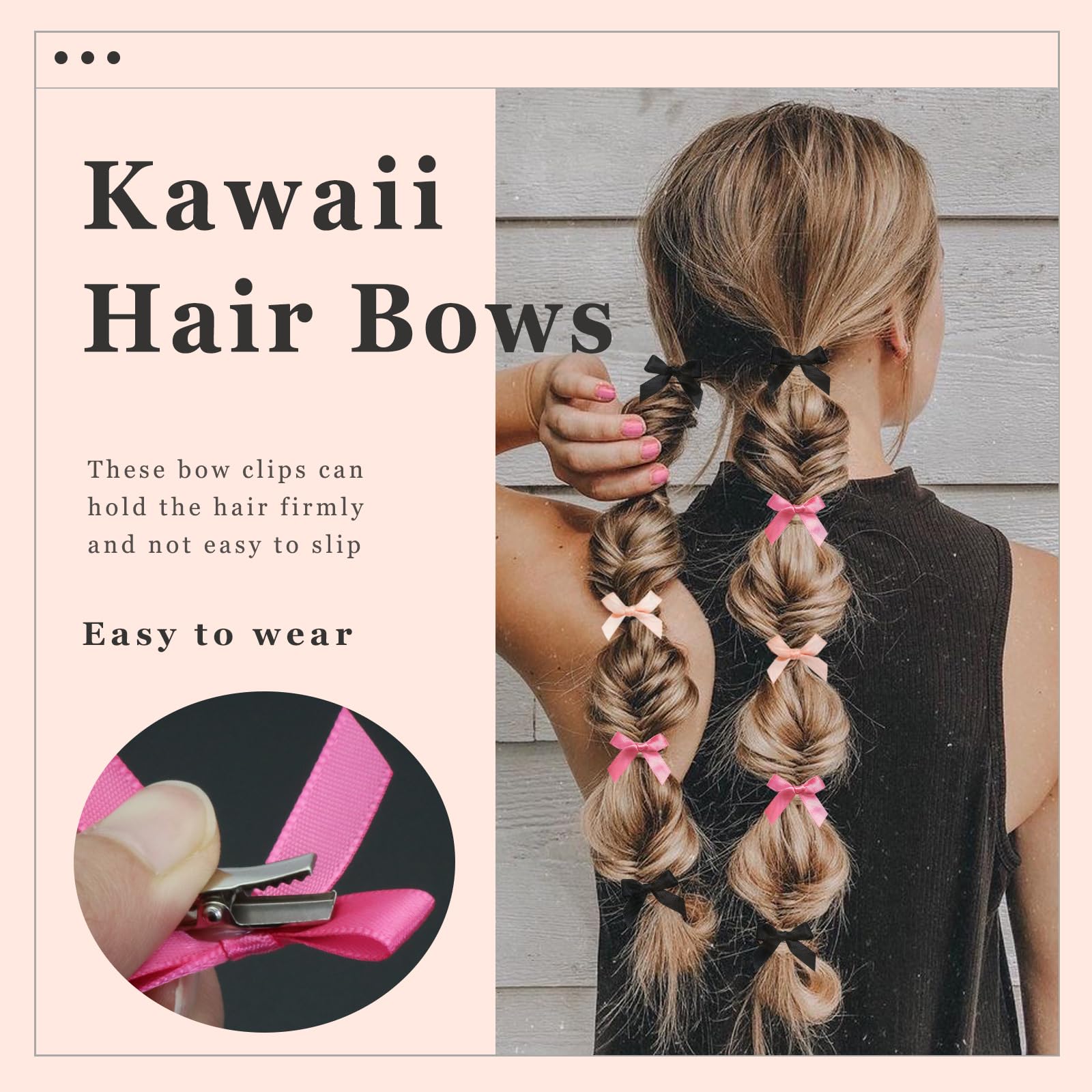 30 fermagli per capelli con fiocco in 3 colori, mini fiocchi per capelli kawaii, fermagli per capelli in raso nero rosa, accessori per capelli per donne e ragazze