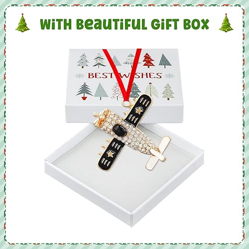 Miniatura 3 de WaaHome Adornos de Navidad de Avión de Metal - Adornos Únicos de Recuerdo de Avión en Plata y Negro para Árbol de Navidad, Adornos de Navidad