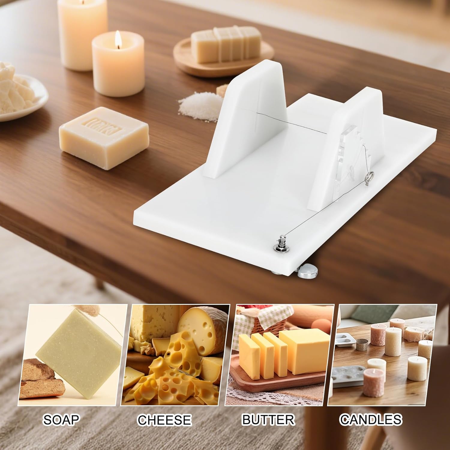 Adjustable Slab Soap Cutter, Acrylic Push Wire Soap Cutter, Adjustable Cutting Wire & Scale for Cheese, Butter, Cake, DIY Handmade Soap Cutting Tools(10 Wire)