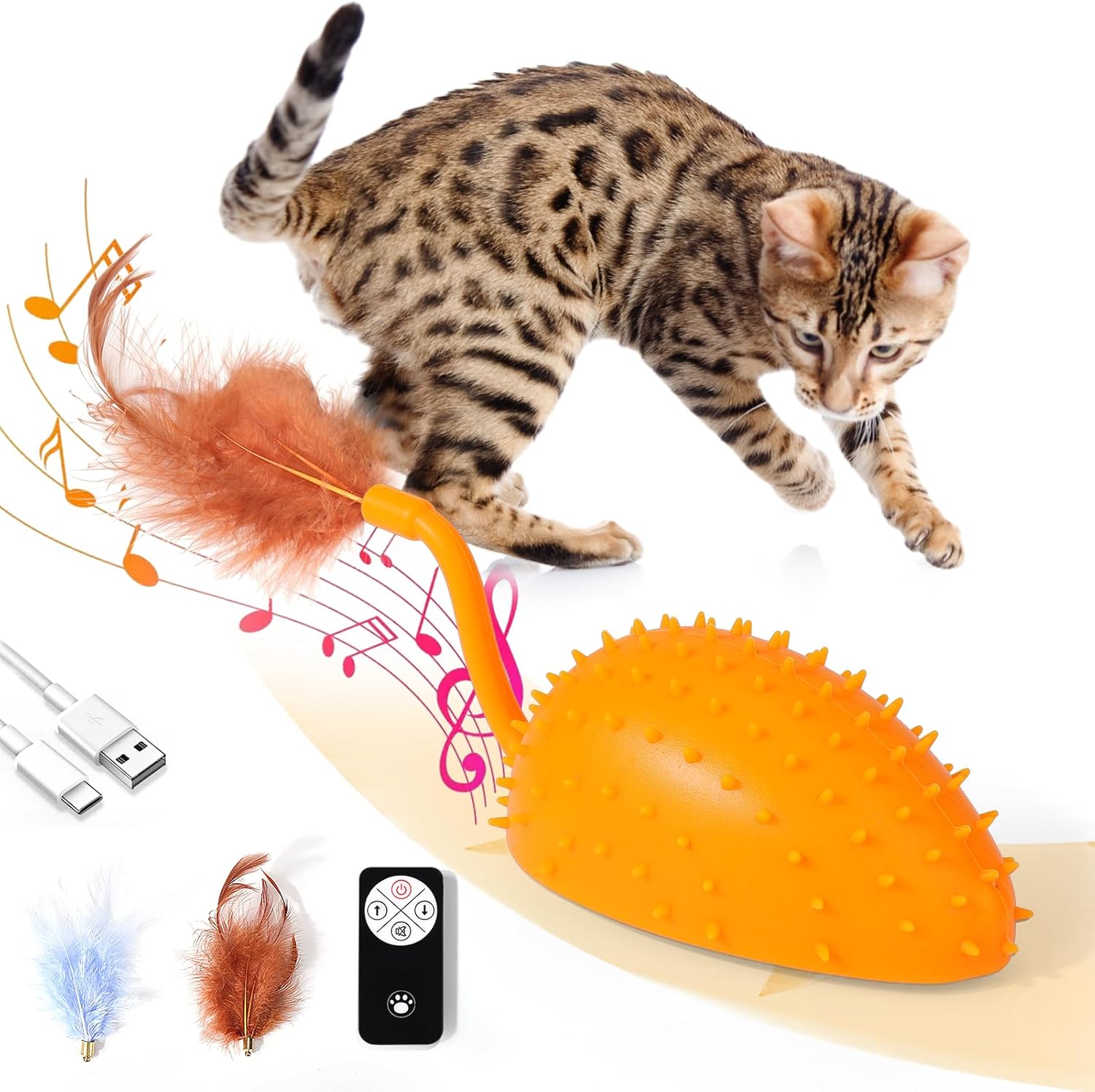 BABORUI Upgraded Cat Interactive Toy, Remote Control Mouse Toy, Automatic Cat Mouse Toys with Feathers, Moving Smart Cat Toy Car for Indoor Cats, USB Rechargeable
