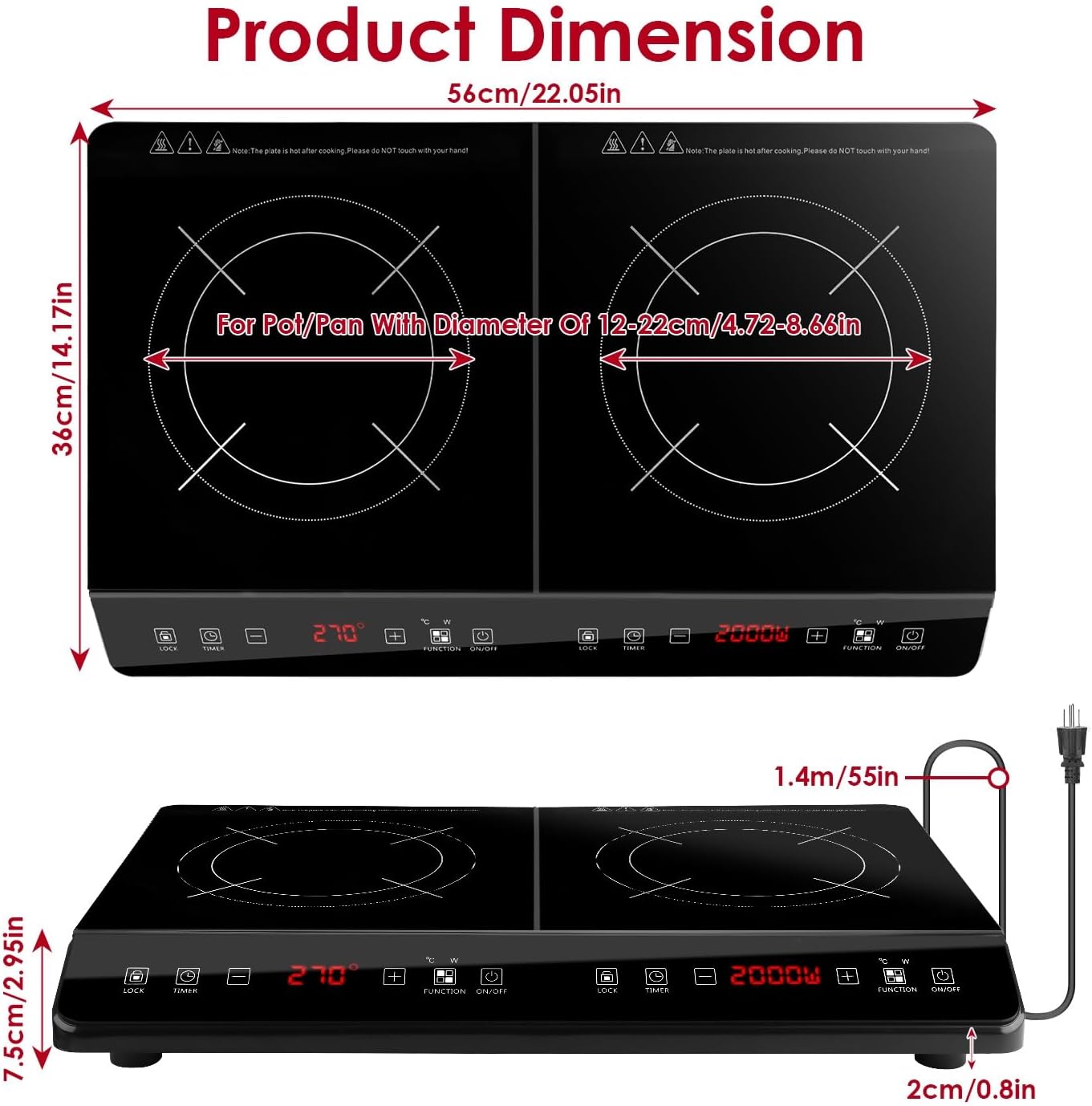 4000W Double Induction Cooktop Portable Electric Dual Burner Stove with 9 Power Levels, 9 Temperature Settings, 3H Timer, Touch Control Countertop Hot Plate for Fast Efficient Cooking