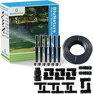 BluNature Arroseurs de Pelouse - Pop Up - Système Arrosage Irriguer pour Gazon Jardin - Kit de Système Irrigation avec Têtes de Pulvérisation, Convient pour Les Surfaces jusqu