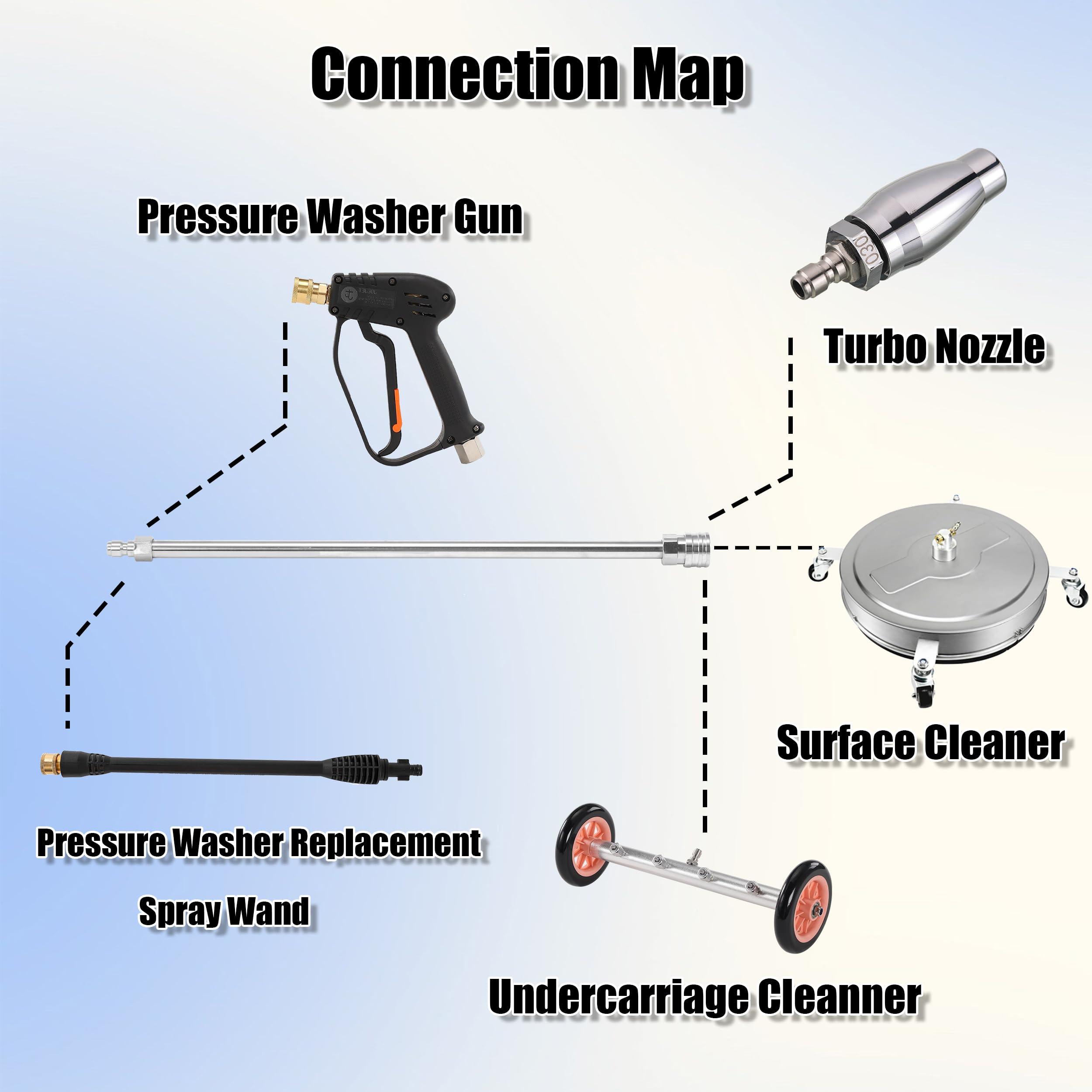 JOEJET - Vara de extensión para limpiadora a presión, cuerpo y accesorios de acero inoxidable, lanza de hidrolimpiadora de 43 cm con conexión rápida de 1/4", paquete de 2