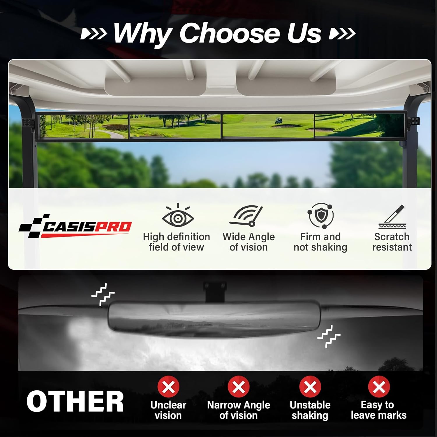 Universal Golf Cart 4 Panel Rear View Mirror for EZGO Yamaha Club Car, Wide Angle Golf Cart Mirrors, No Blind Spots - Image 6