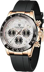 Relógio masculino CEYADG Pagani Design com movimento de quartzo japonês, pulseira de borracha preta, mostrador prateado/preto/dourado pd1664