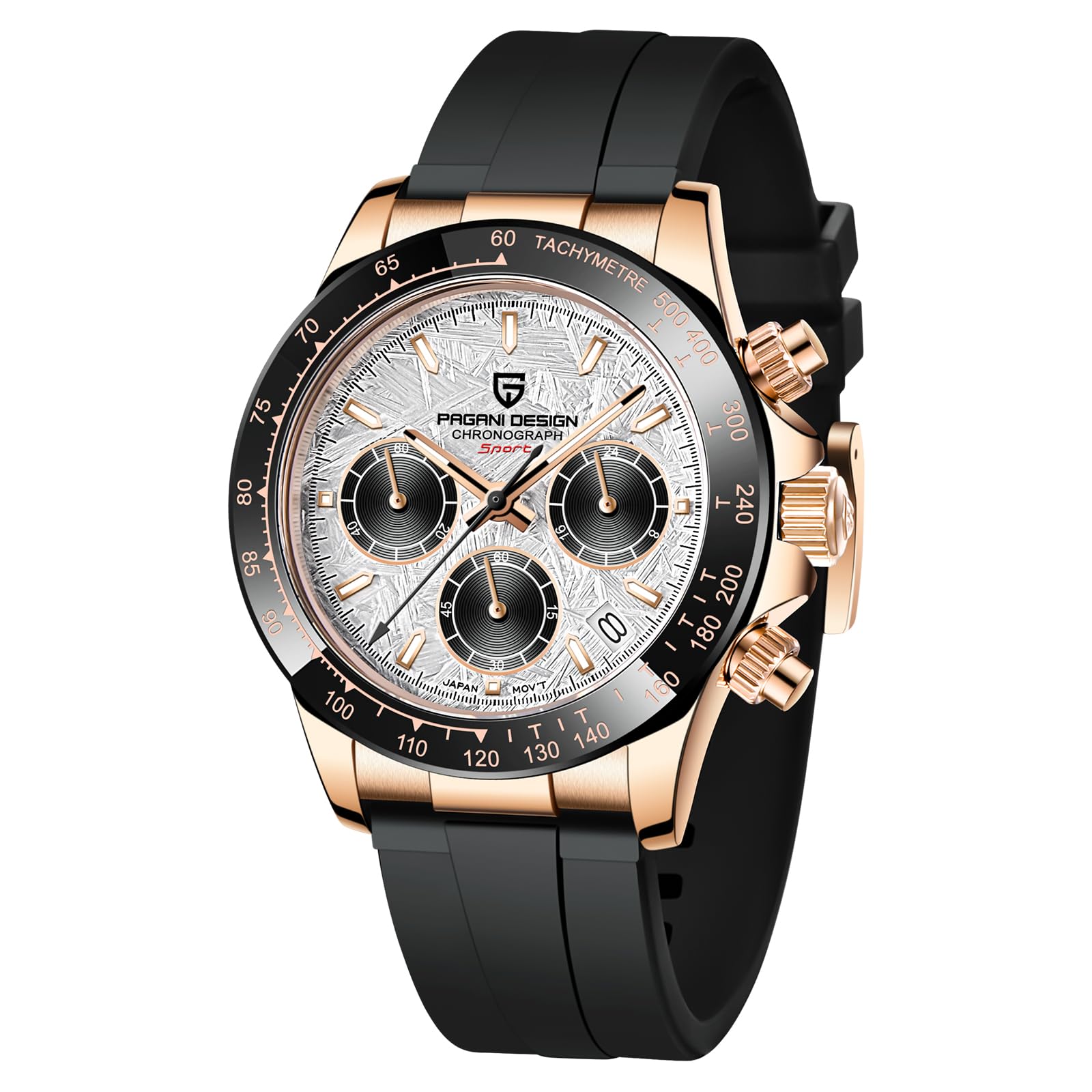 PAGRNE DESIGN Orologio cronografo al quarzo Homage, VK63 Movimento Luneta in ceramica Impermeabile Sport Cinturino in gomma Orologi da polso uomini