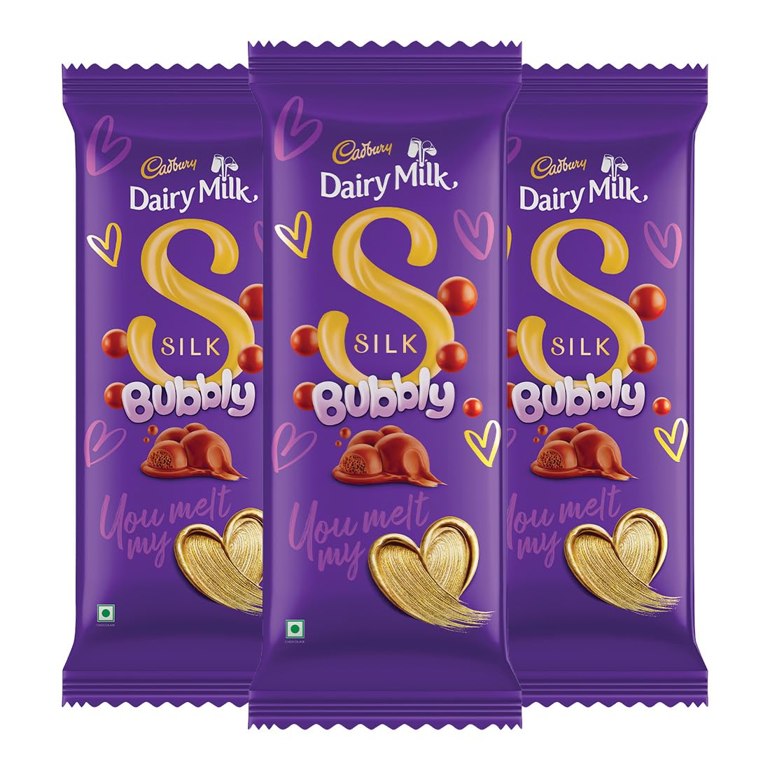 Cadbury Dairy Milk Silk Bubbly Chocolate Bar, 112 g (Pack of 3), 336 Gm