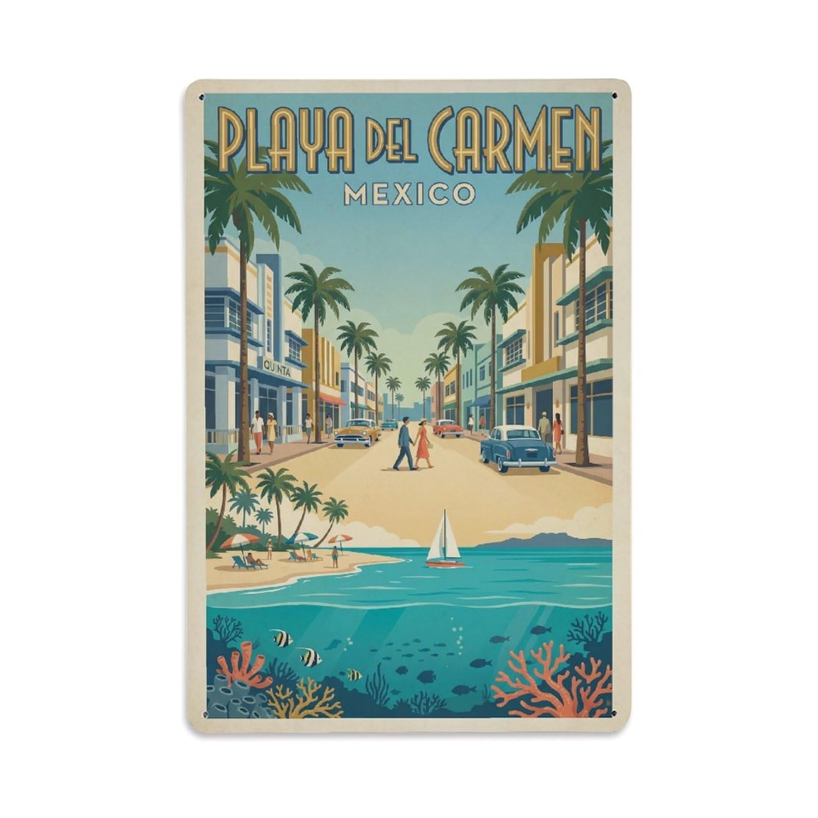 Mexico Playa Del Carmen Travel Retro Metal Tin Sign