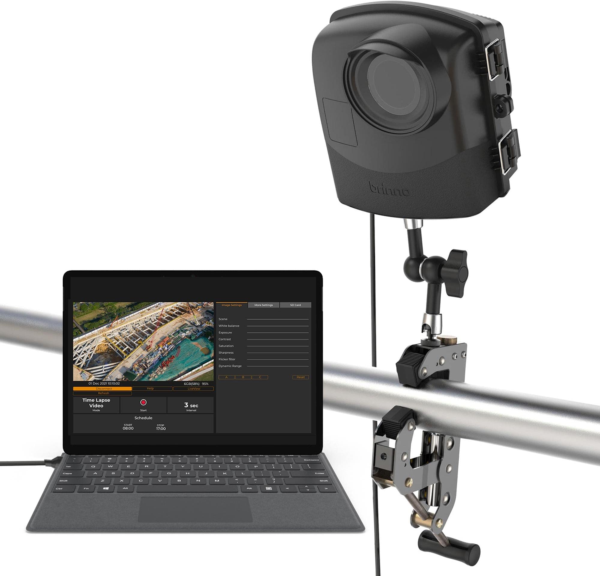 Brinno BCC2000 Plus Construction Camera Bundle - Includes: Full HD TLC2000 Time Lapse Camera, 32-ft Extender for Laptop/Tablet, Clamp Mount & Waterproof Case - 1 Year Battery