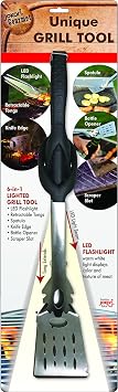 Jokari Pro Grade 6 in 1 Lighted Grill Tool. All in One Cooking Utensil Includes Easy Grip Handle, Spatula, Adjustable Tongs, Knife Blade, Scraper, Bottle Opener and LED Flashlight for Night Grilling.