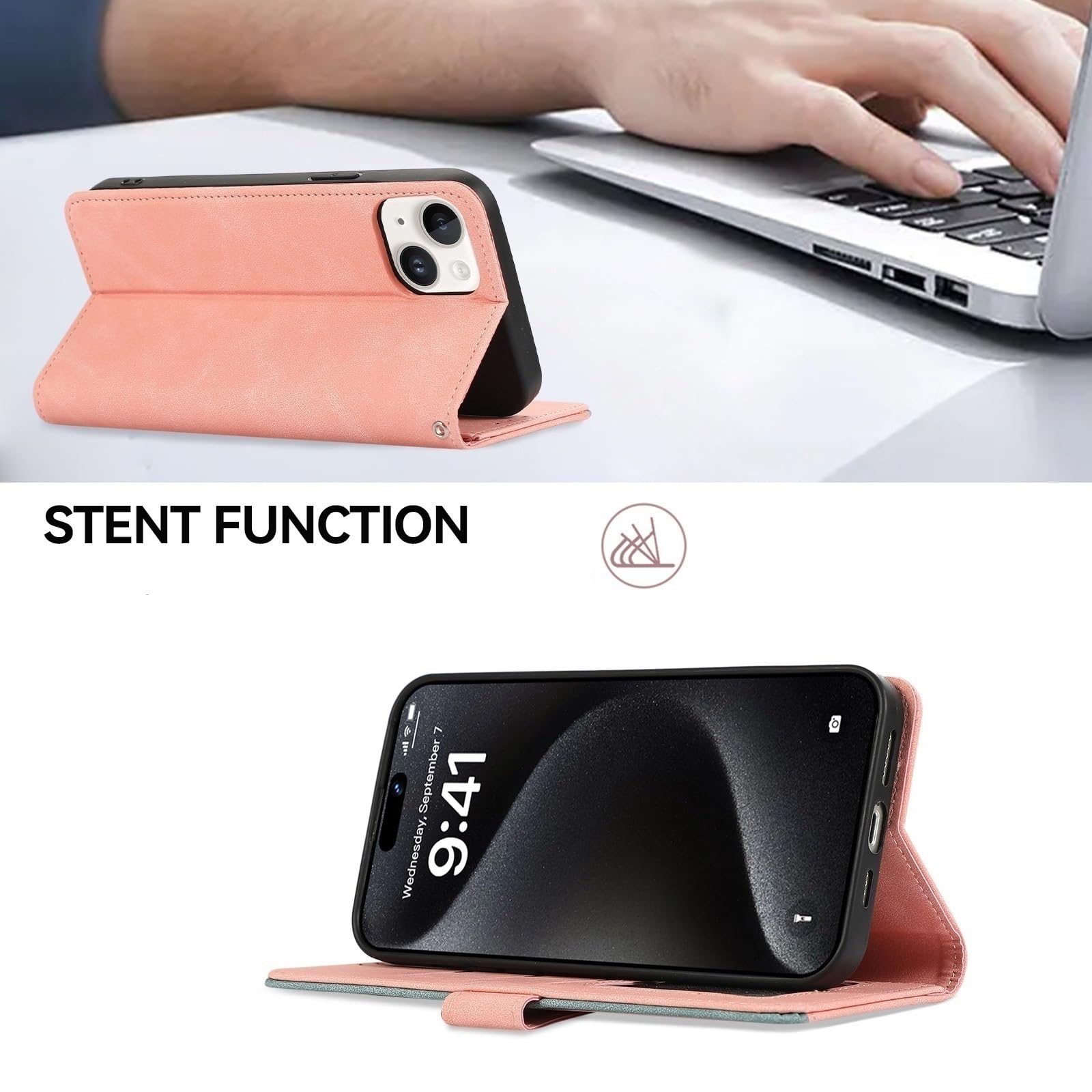 Generisch Etui do iPhone 17 Pro Max / 17 Pro / 17 Air/17, skórzane etui z klapką, etui na telefon komórkowy, odporne na uderzenia, ze stojakiem (zielone, 17 Pro Max)