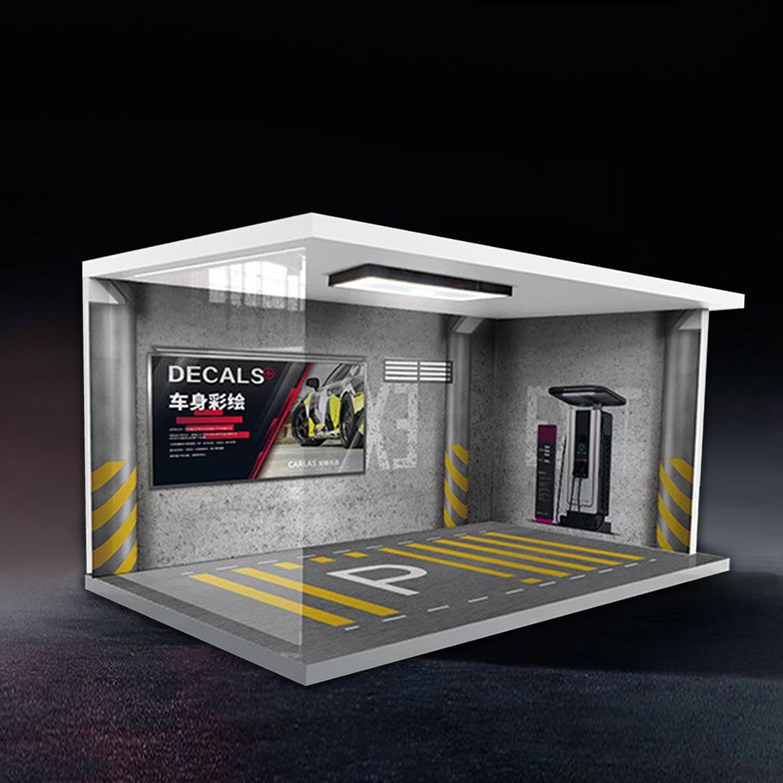 Diorama di Parcheggio in 1/18, Scatola Espositiva per Modellini di Auto, Garage in Miniatura Realizzato in PVC Acrilico per Collezionisti, per S, Grigio