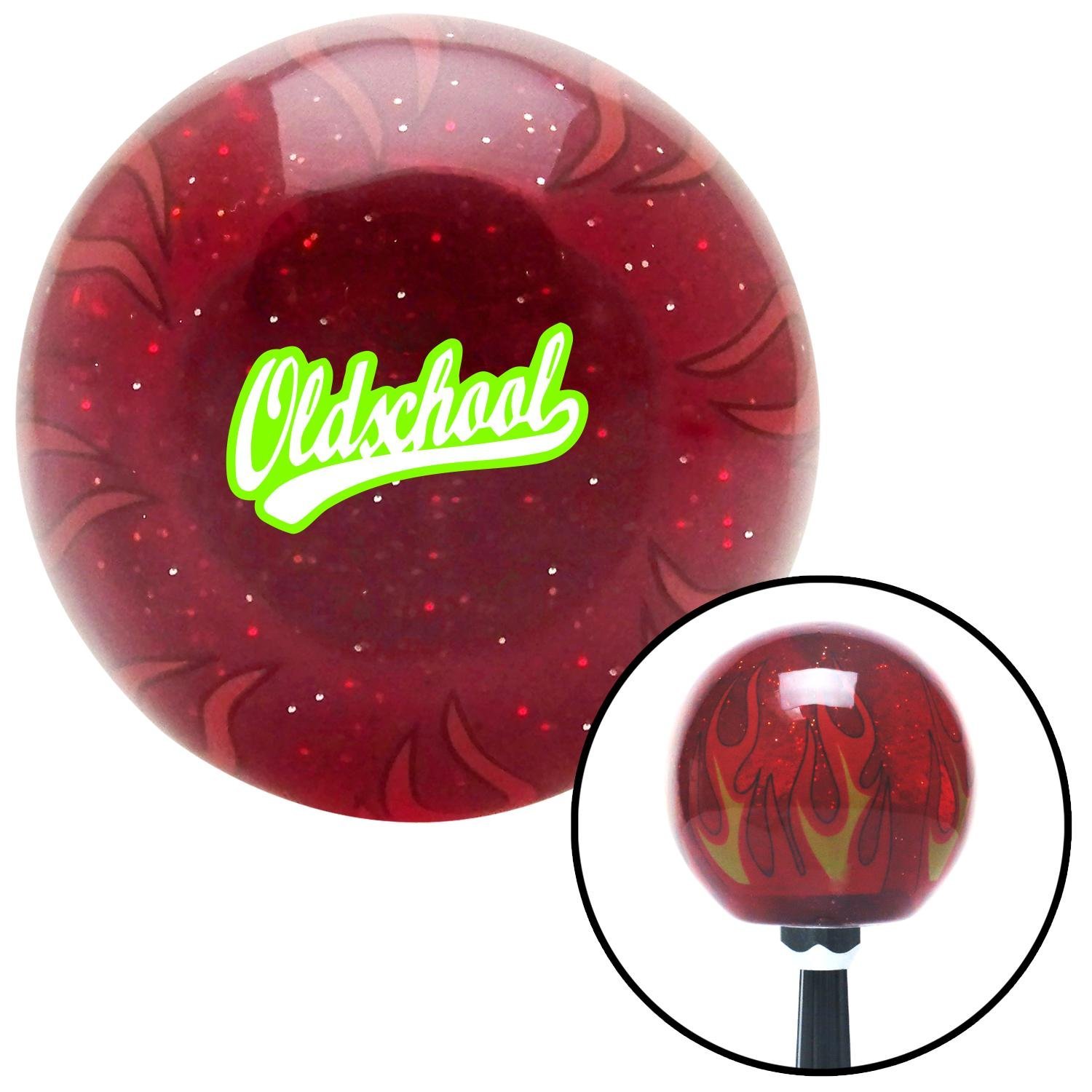 American Shifter 243632 Red Flame Metal Flake Shift Knob with M16 x 1.5 Insert (Green Oldschool)