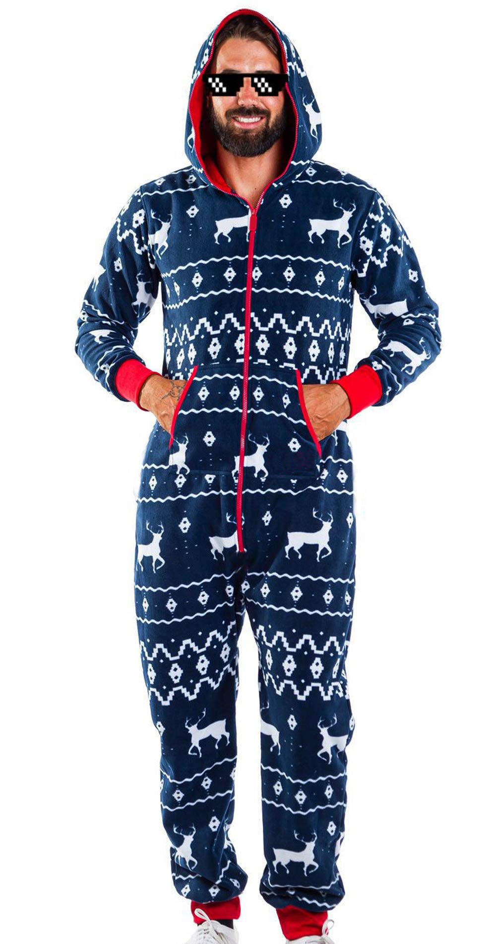 Women's Men's Christmas Onesie Pajamas (US Stock) Cute Deer Print Cozy  Jumpsuit Holiday Adult Jumpsuit S-XL