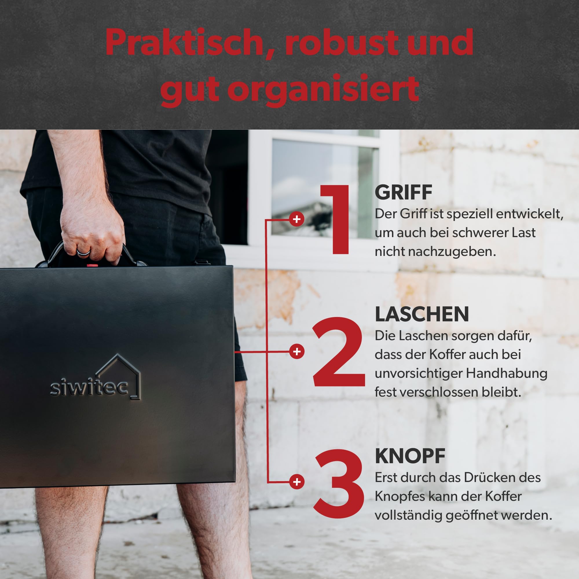 siwitec Stahlblechkoffer mit 23 tlg. Sortimentskasten, 43,1 x 33,5 x 6,8 cm, Sortierbox aus Edelstahl, Werkzeug Organiser, Sortierkasten Werkzeugkoffer leer, Kleinteilekoffer mit Einsätzen