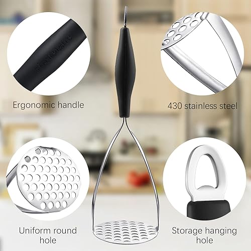 Miniatura 25 de Joyoldelf Triturador de papas de acero inoxidable resistente, herramienta de cocina integrada profesional y triturador de alimentos con mango