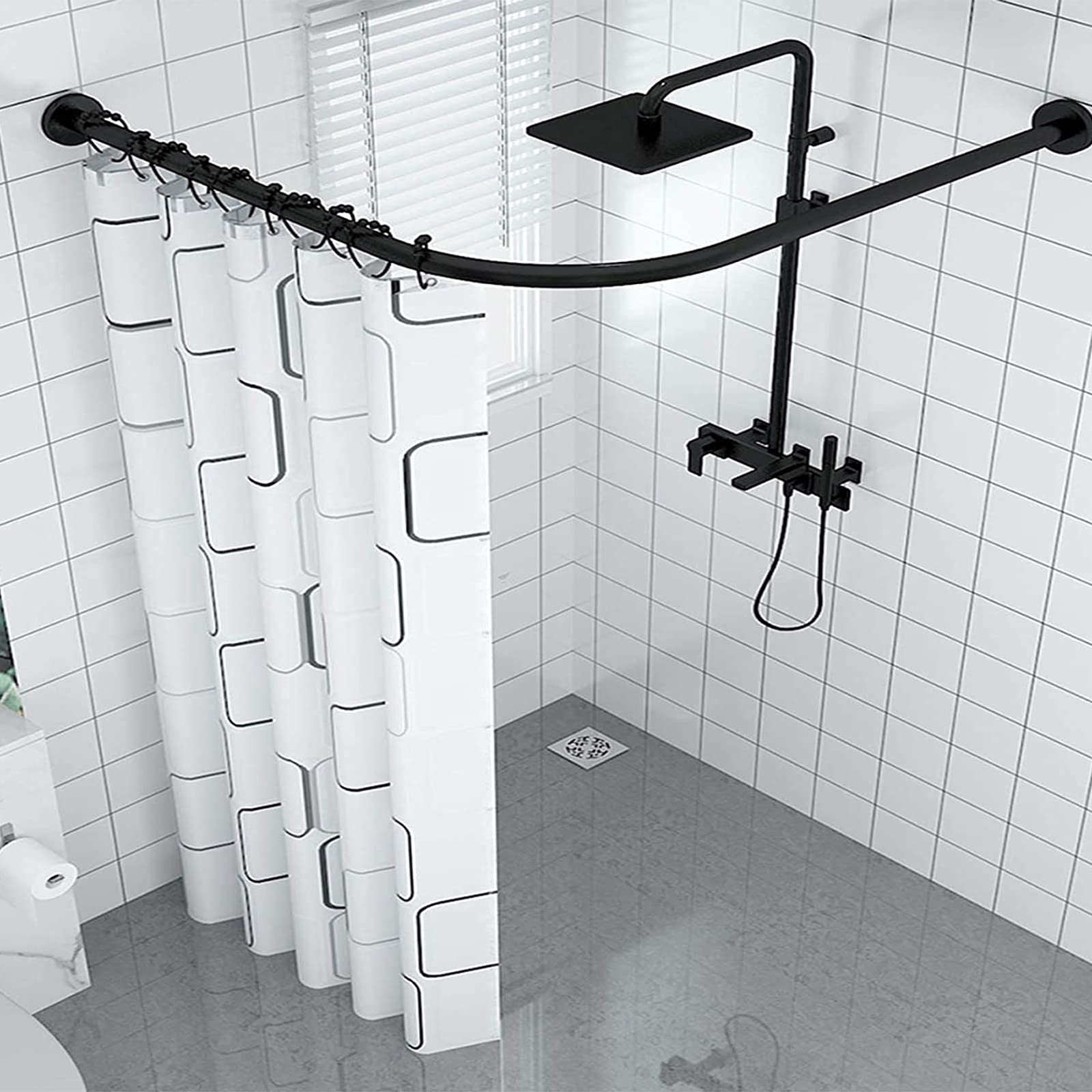 Barra De Cortina Curva para Ducha Sin Taladrar Extensible En Tipo L,Soporte Barra Cortina Curva Esquina BañEra De Acero INOX Ideal para BañOs PequeñOs En Los(Color:100-160cm*60-80cm)