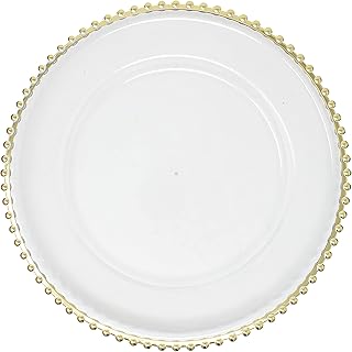 Ms Lovely Metallic Foil Charger Plates with Metallic Beaded Rim - Set of 6 - Made of Thick Plastic - Gold