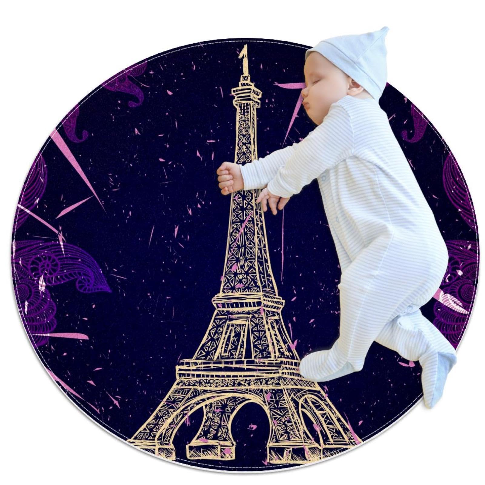 Tapis de salle de bain Tour Eiffel rond pour sécuriser un canapé ou lit