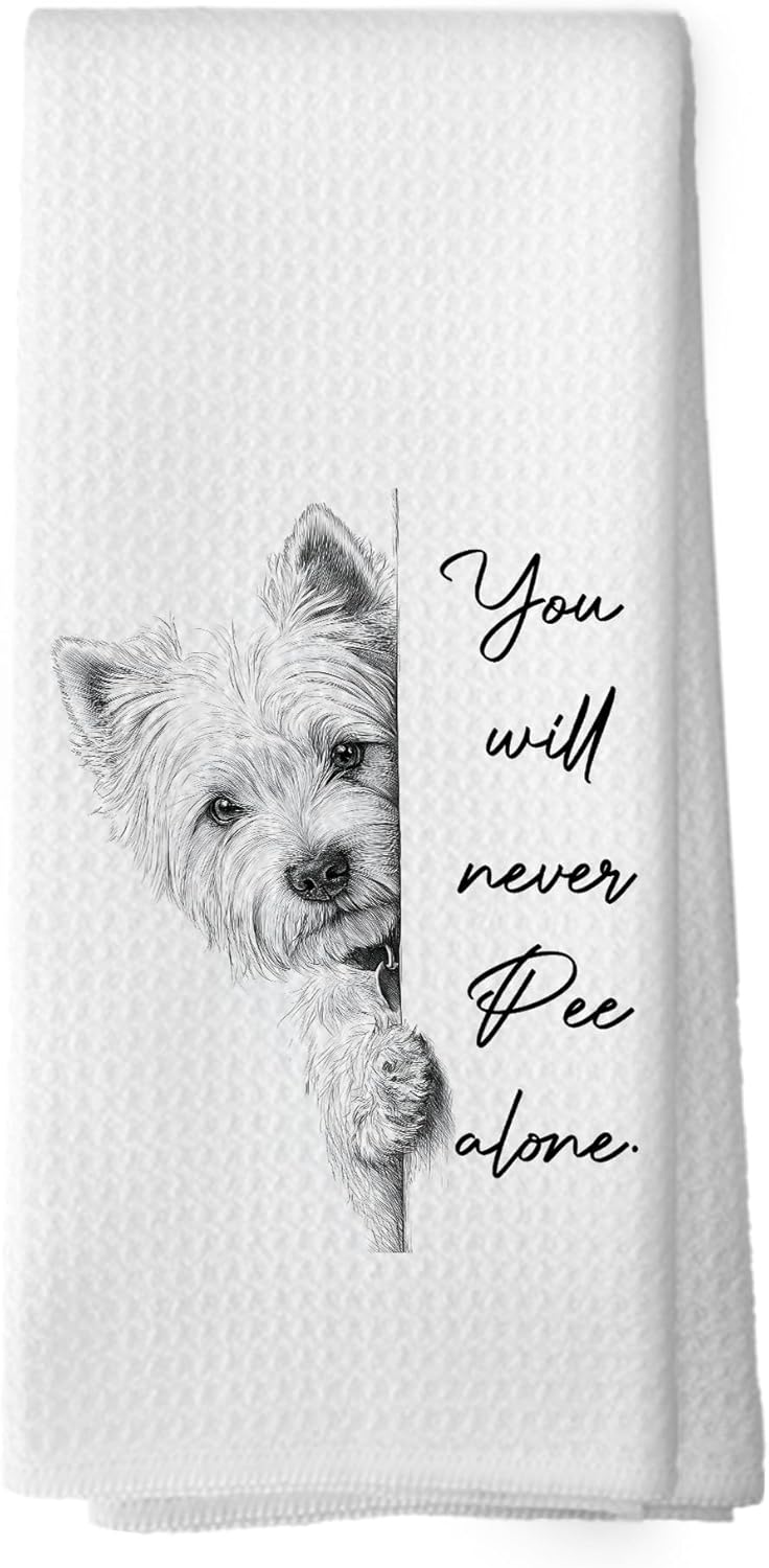 Funny Vintage Black and White Westie Hand Towels, West Highland Terrier Gifts, Dog Mom Lovers Owner Gifts for Women Hand Towels Kitchen Tea Towel Decorations, Funny Dog Bathroom Decor 16x24inch