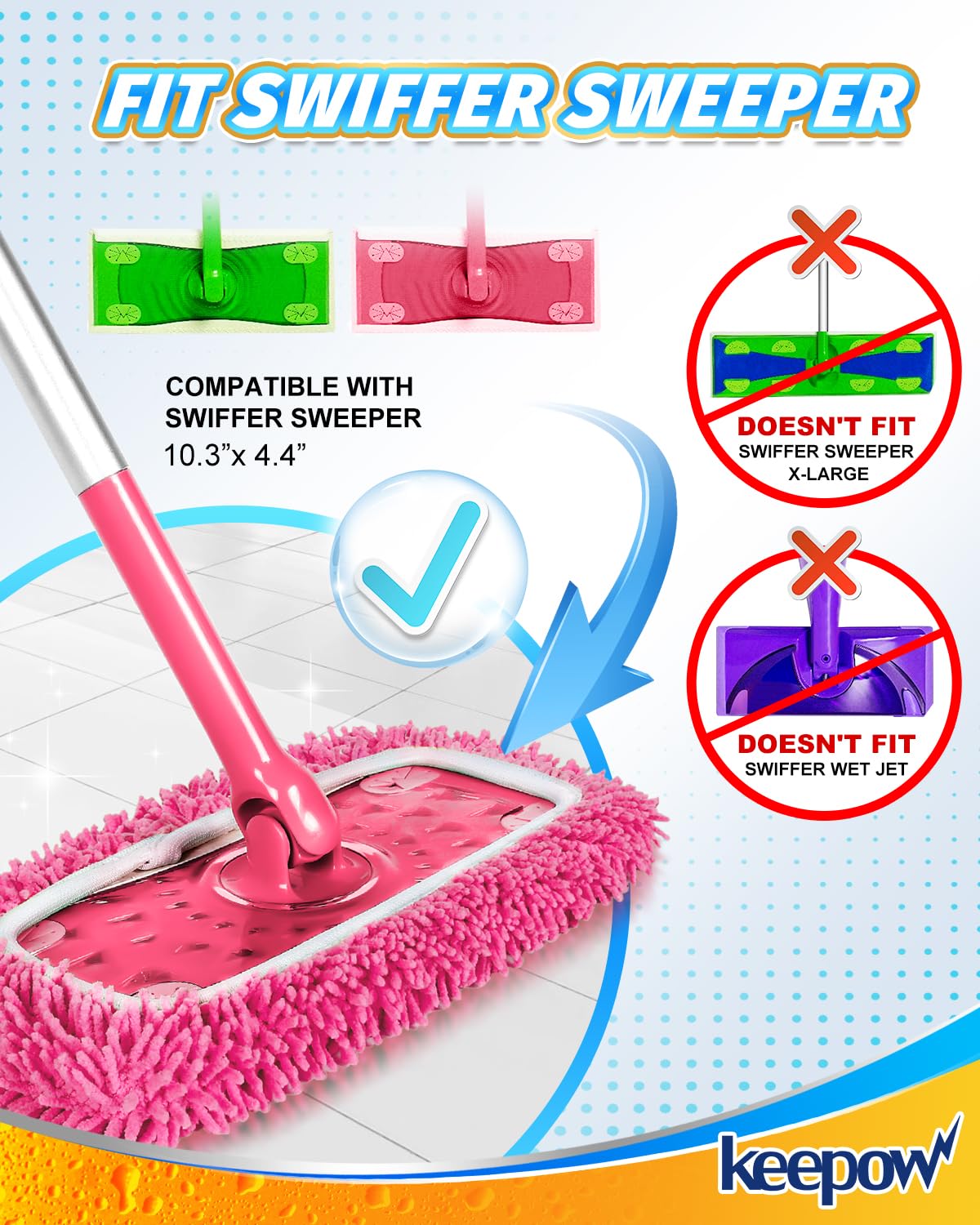 KEEPOW Toallitas de suelo reutilizables para Swiffer, 2 unidades de microfibra rosa, húmedas y secas, gran absorción de polvo y pelo