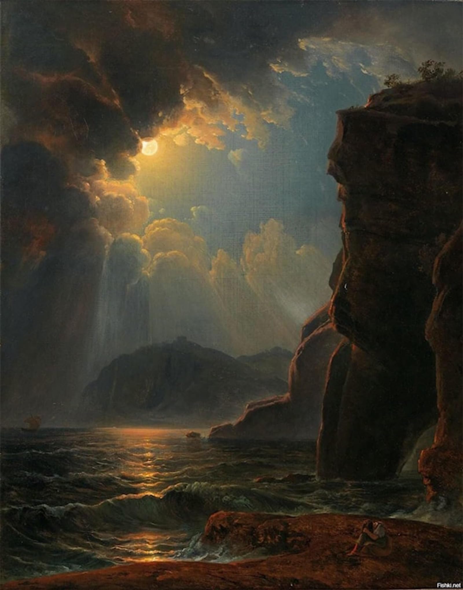 POSTERIIk Famous Modern Artwork Art Mural in the Moonlight by Johann Nepomuk Sch?dlberger Oil Paintings Pictures for Home Decor 60x90cm