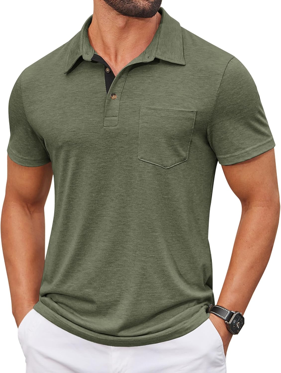 COOFANDY Men Short Sleeve Polo Shirt Casual Summer Collar Shirts Dress Button Polo T Shirt Classic Golf Shirts