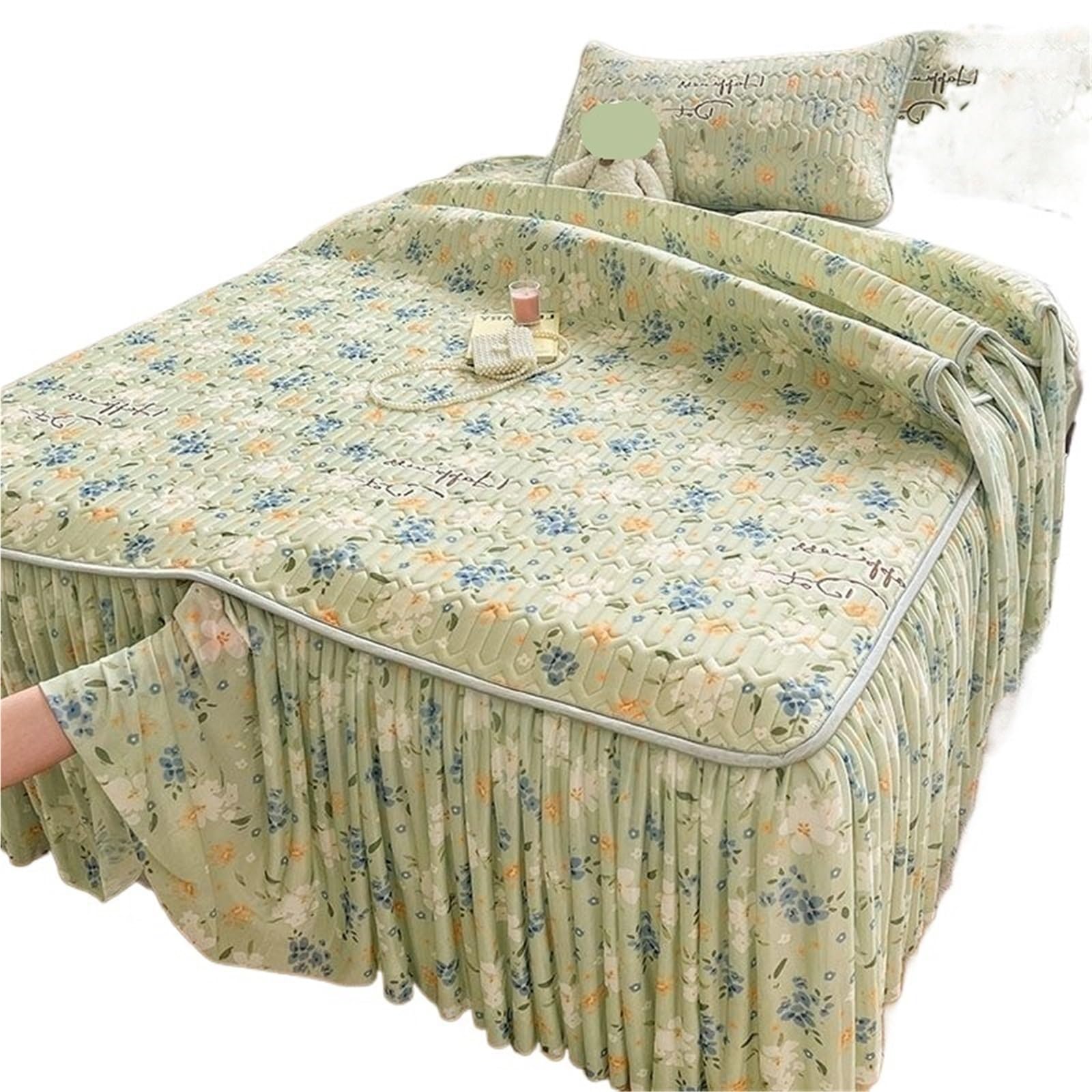 Gonna Da Letto 3 pezzi copriletto gonna lenzuolo arricciato coprimaterasso trapuntato copriletto in pizzo for la camera da letto di casa completa(Color2,180x200cm)